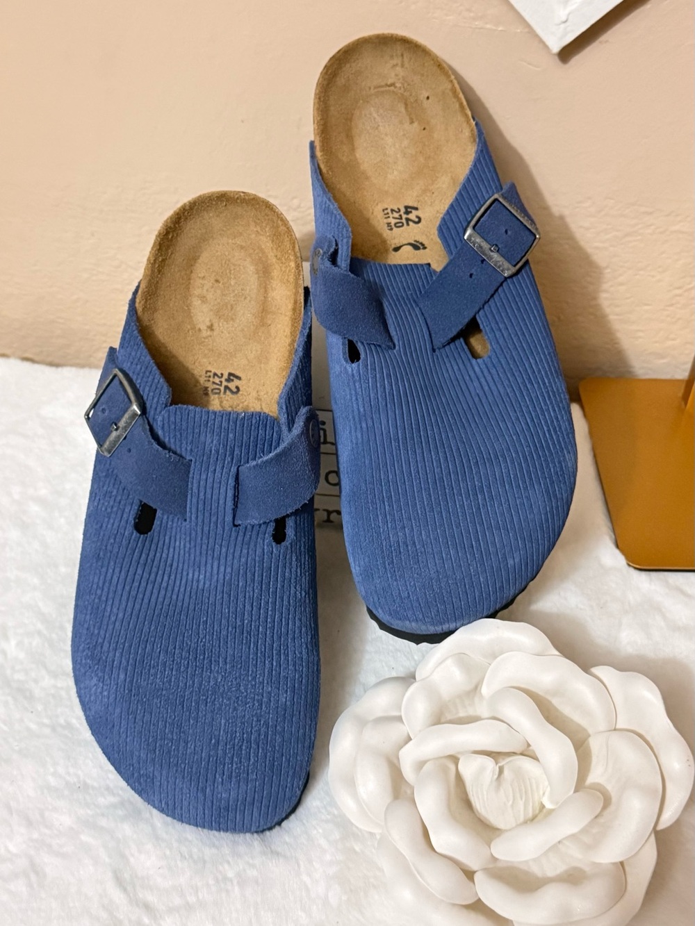 Birkenstock Blue Corduroy Clogs